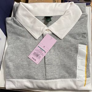 Wild Fable (target) Long Sleeve Grey/ White Tee w/ Buttons